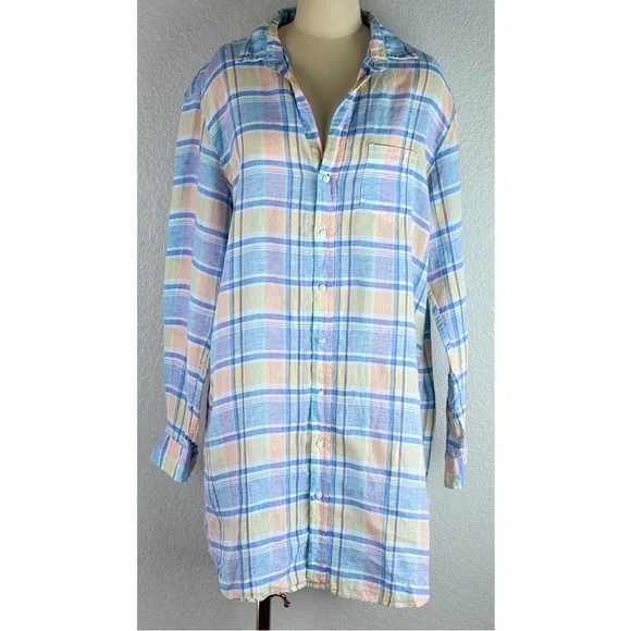 Frank & Eileen Mary Linen Plaid Shirt Dress Multi Color Plaid, size Large - Picture 3 of 13